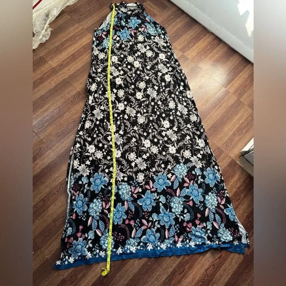Mai Soli Mock Neck Floral Maxi Dress Made in USA Side Slit Key Hole Closer Sm - Picture 11 of 12